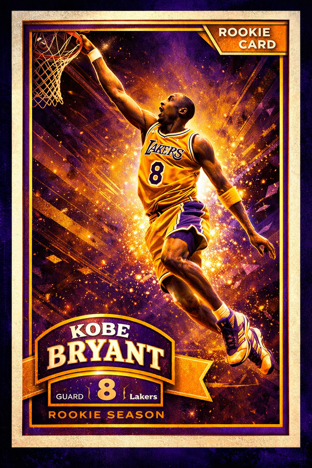 Kobe Bryant 1/25 Custom Rookie Card Poster  Frame Included 24:36 Inches RARE