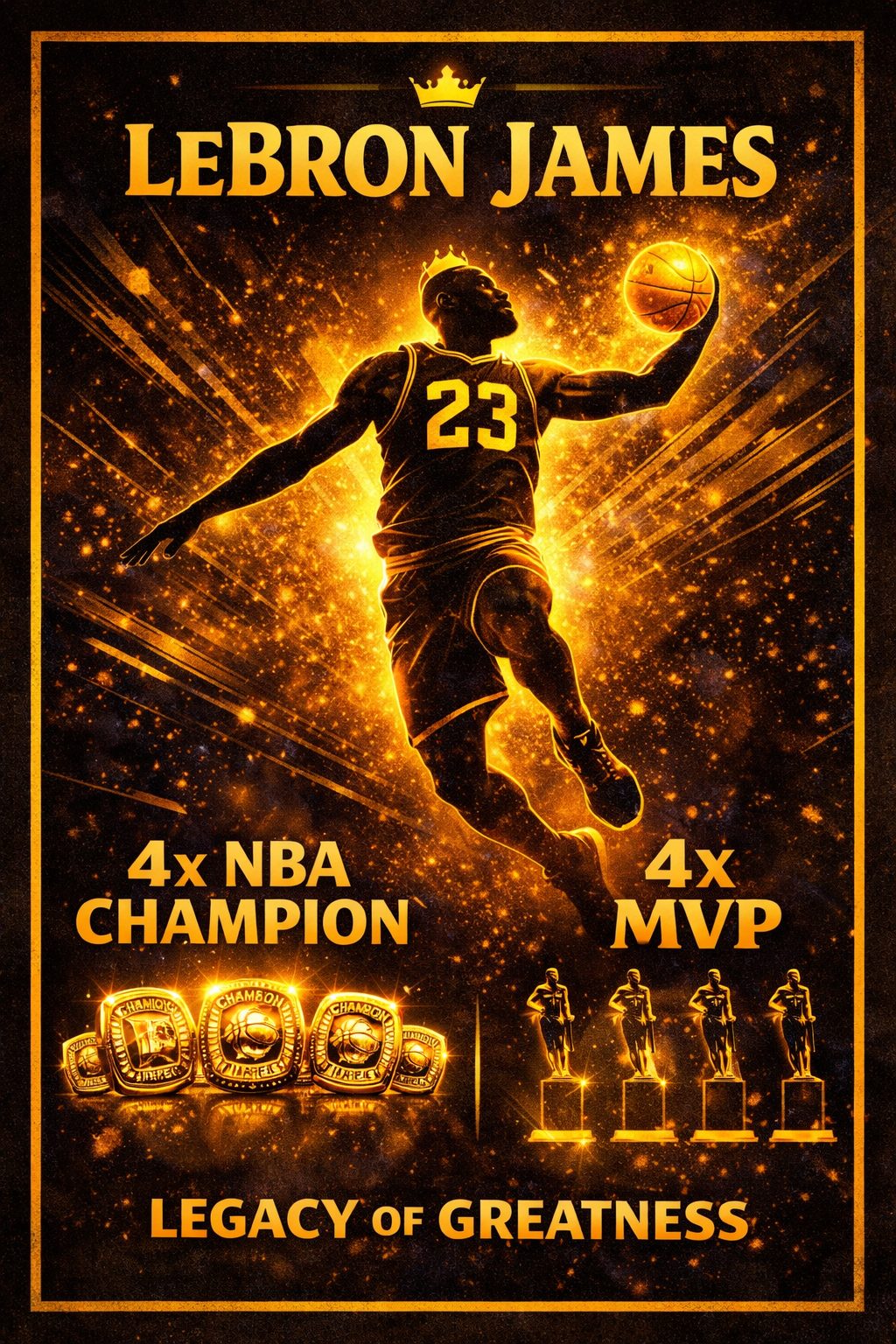 Lebron James 4 Rings 4 MVP Champion Custom Poster Frame Included24:36